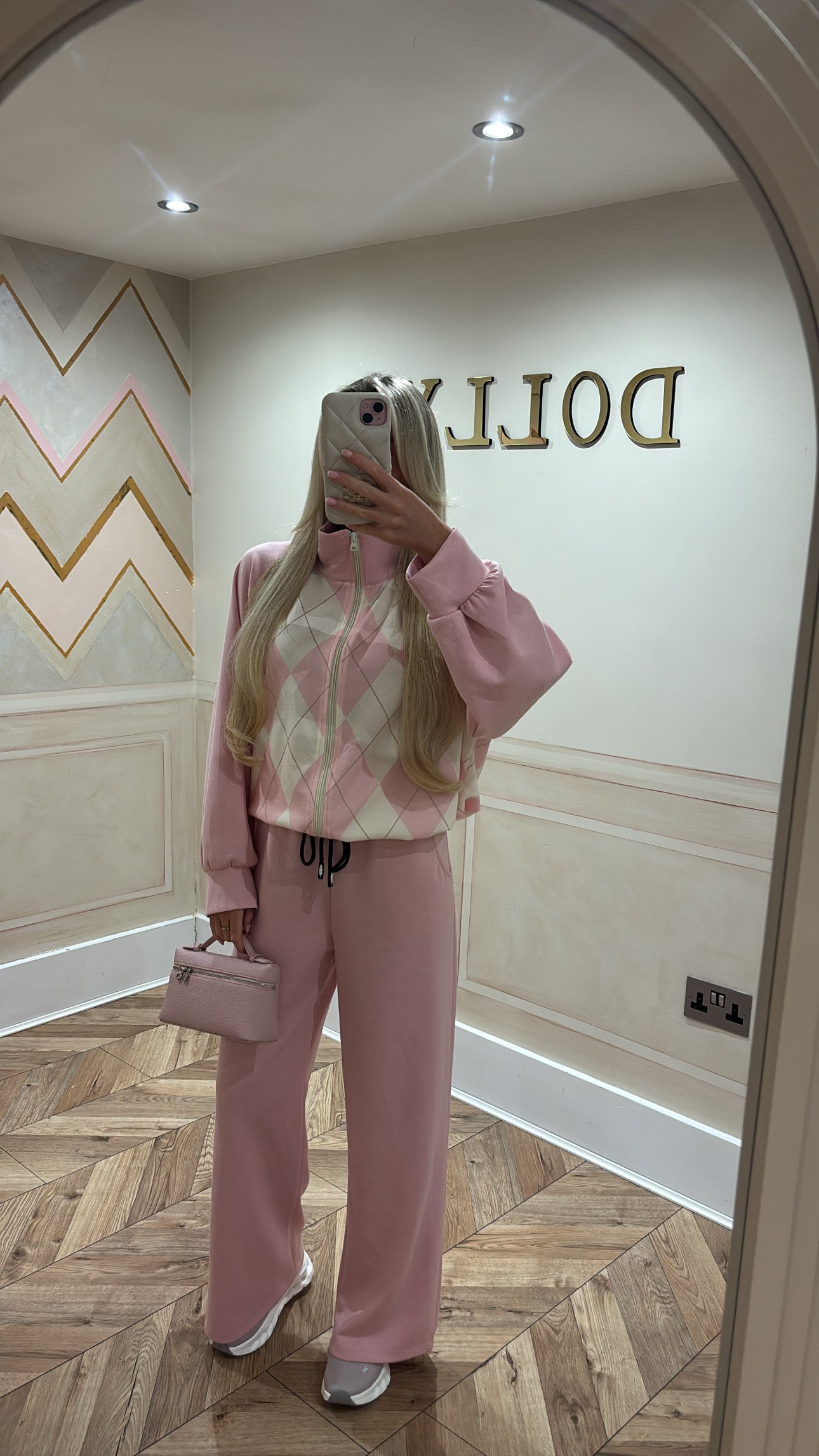Chequered zip up lounge set