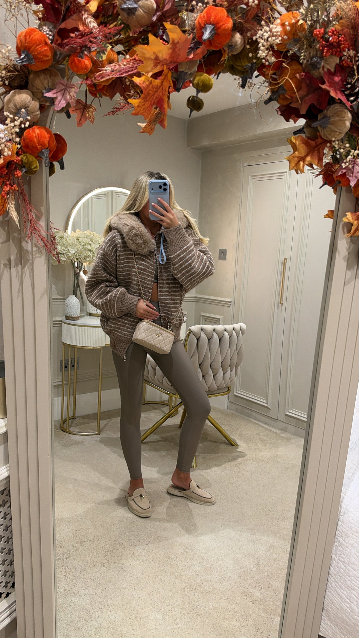 Knit stripe fur cardigan