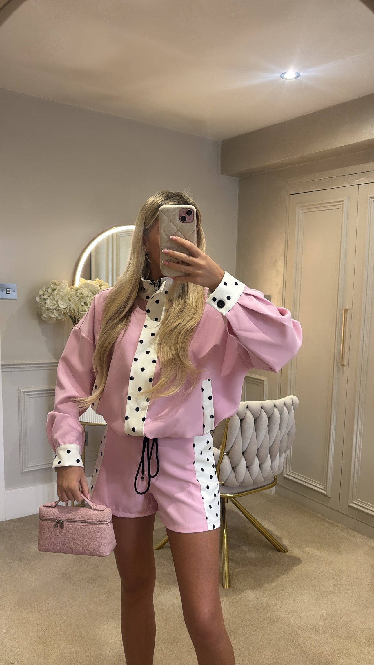 Polkadot trim jacket set ￼