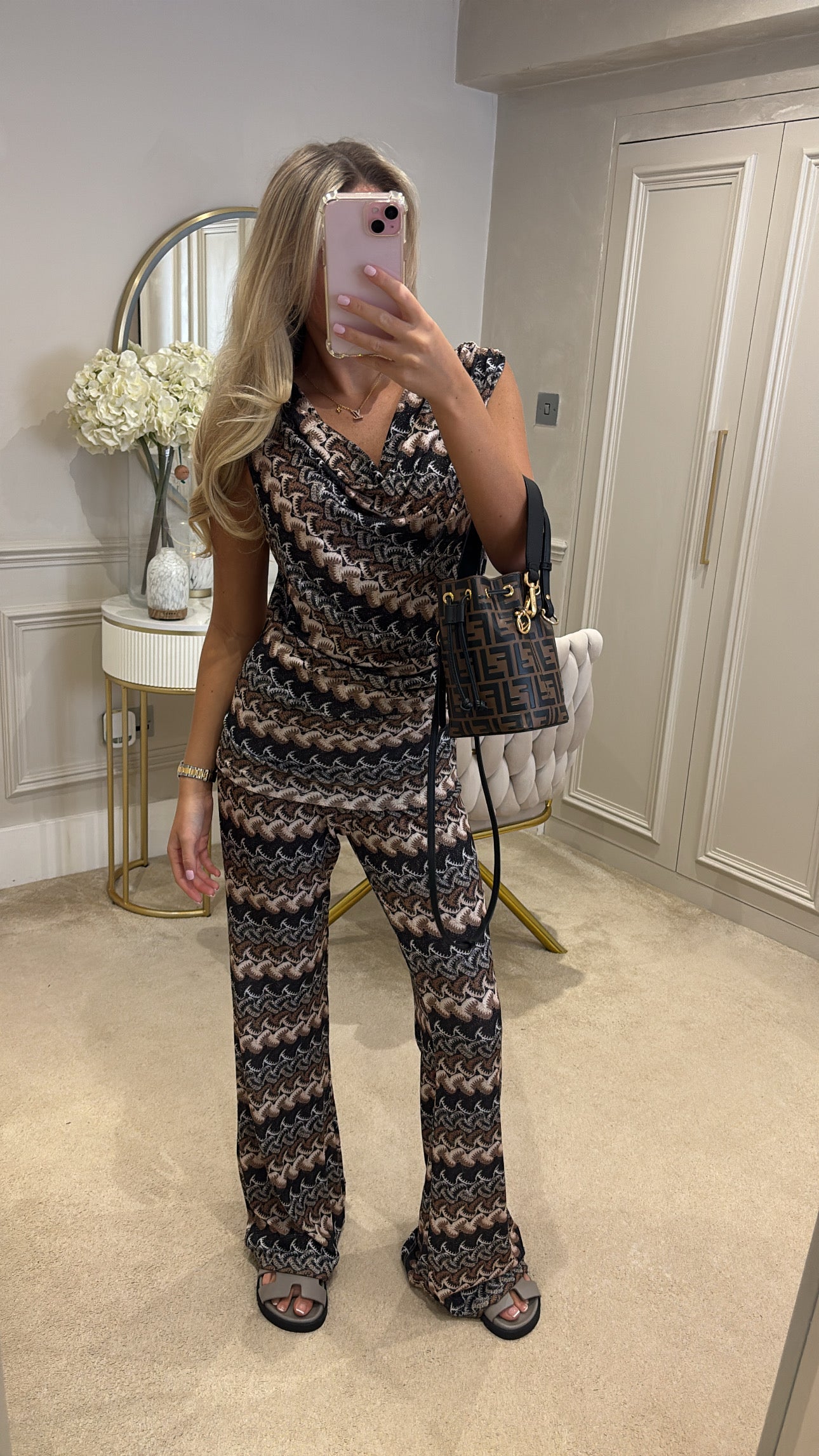 Pattern cowl neck lounge set