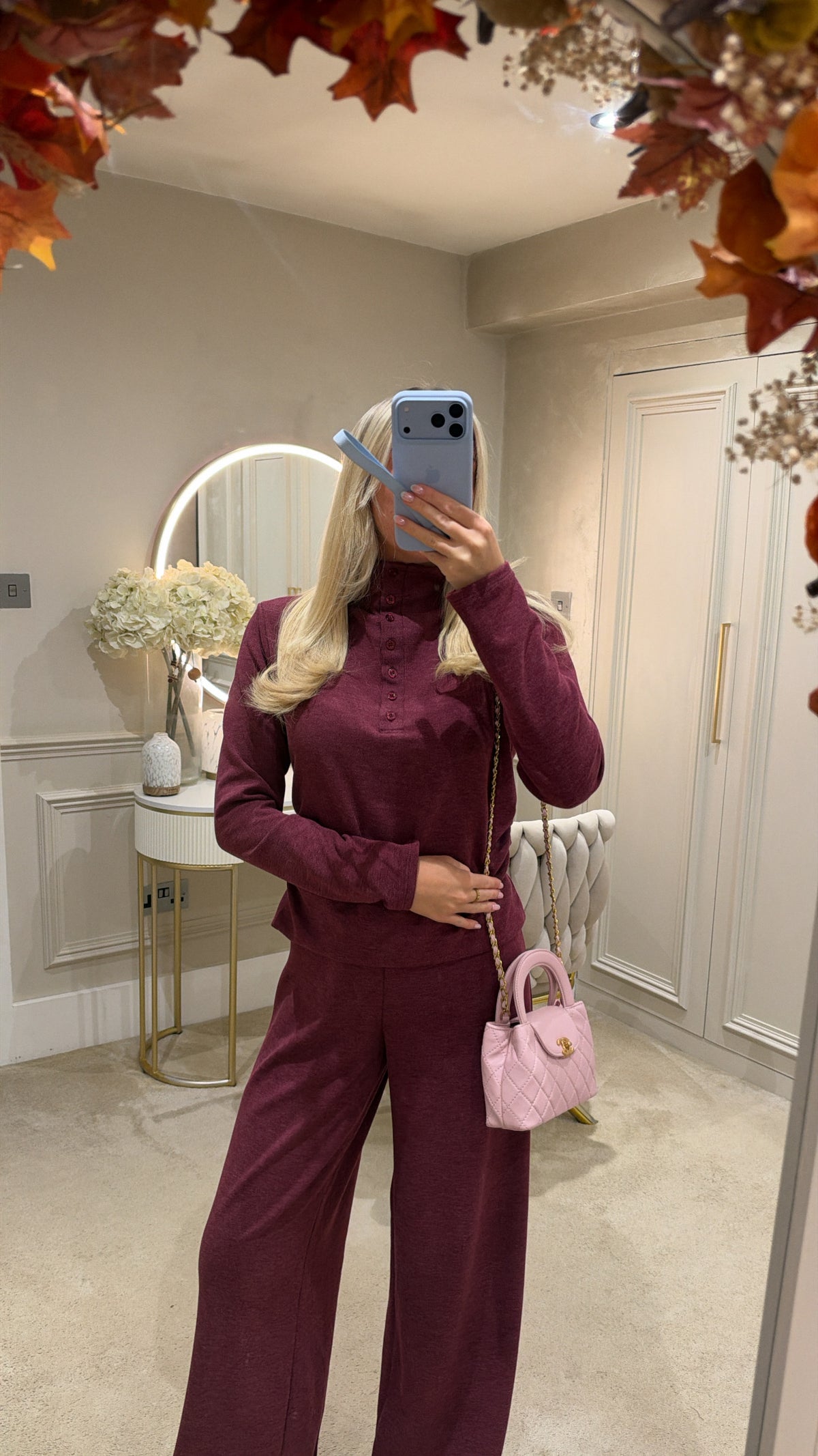High neck button flared lounge set