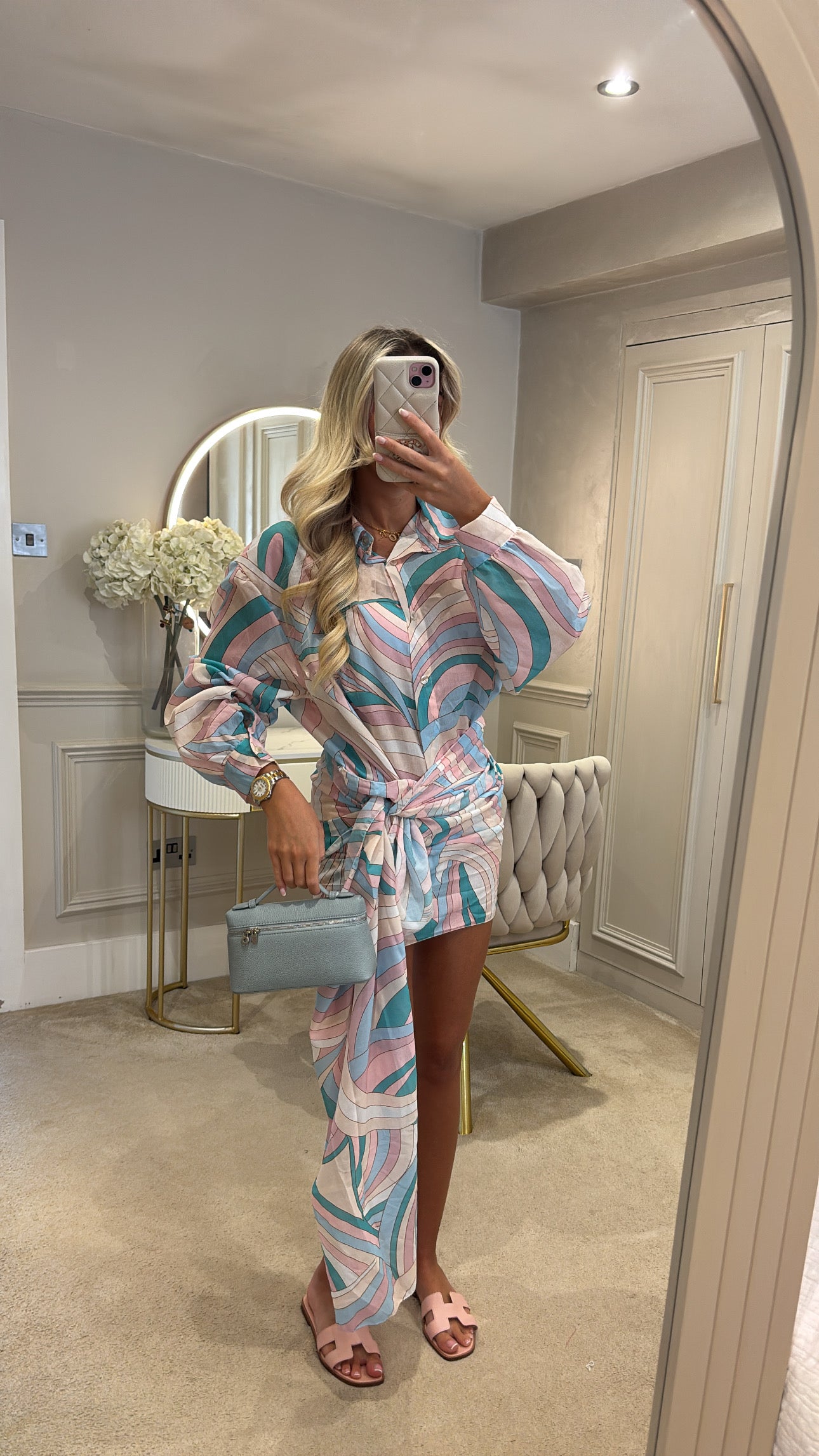 Pattern shirt sarong dress