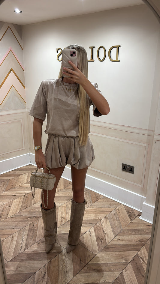 Suede balloon short set