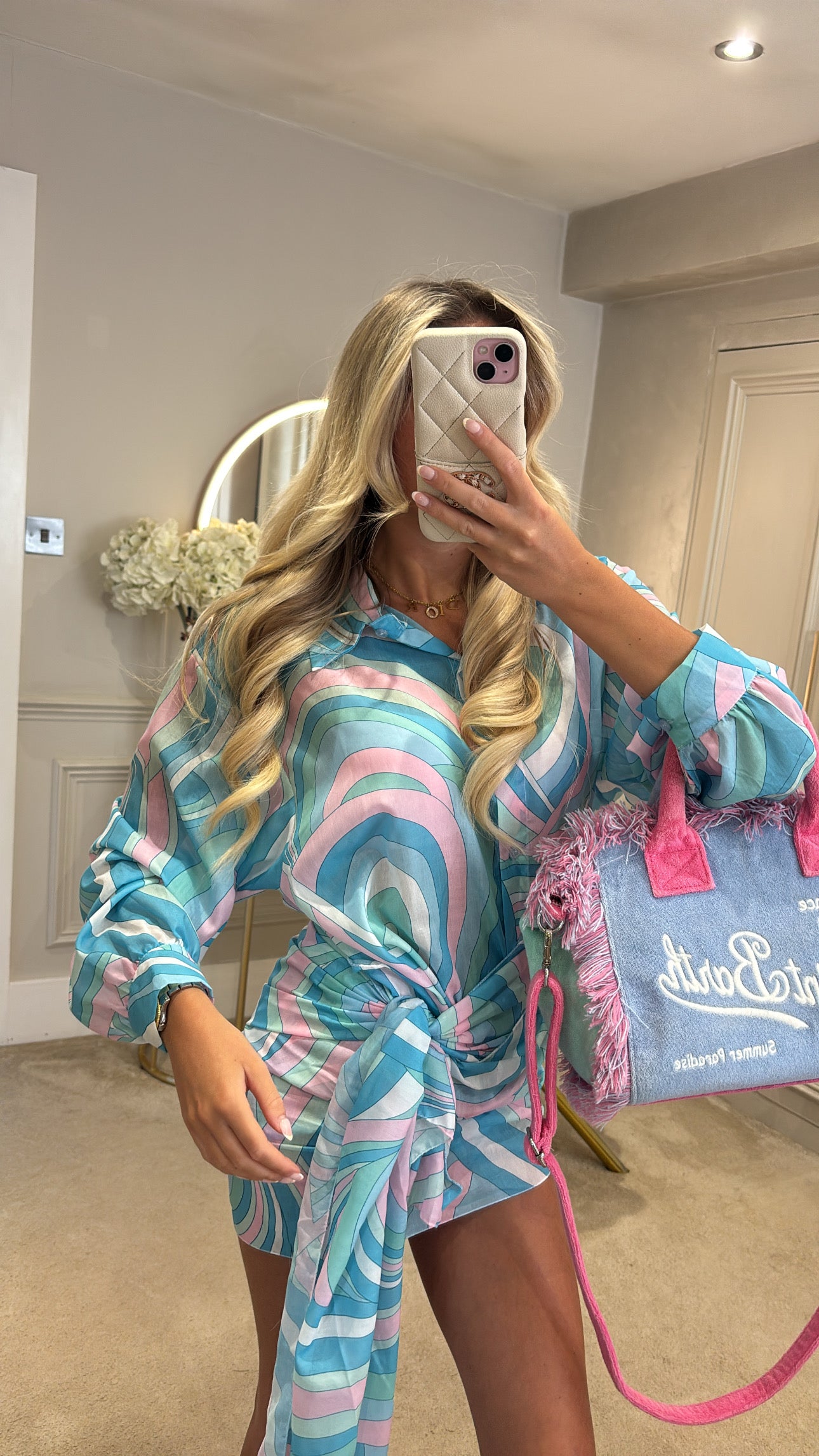 Pattern shirt sarong dress