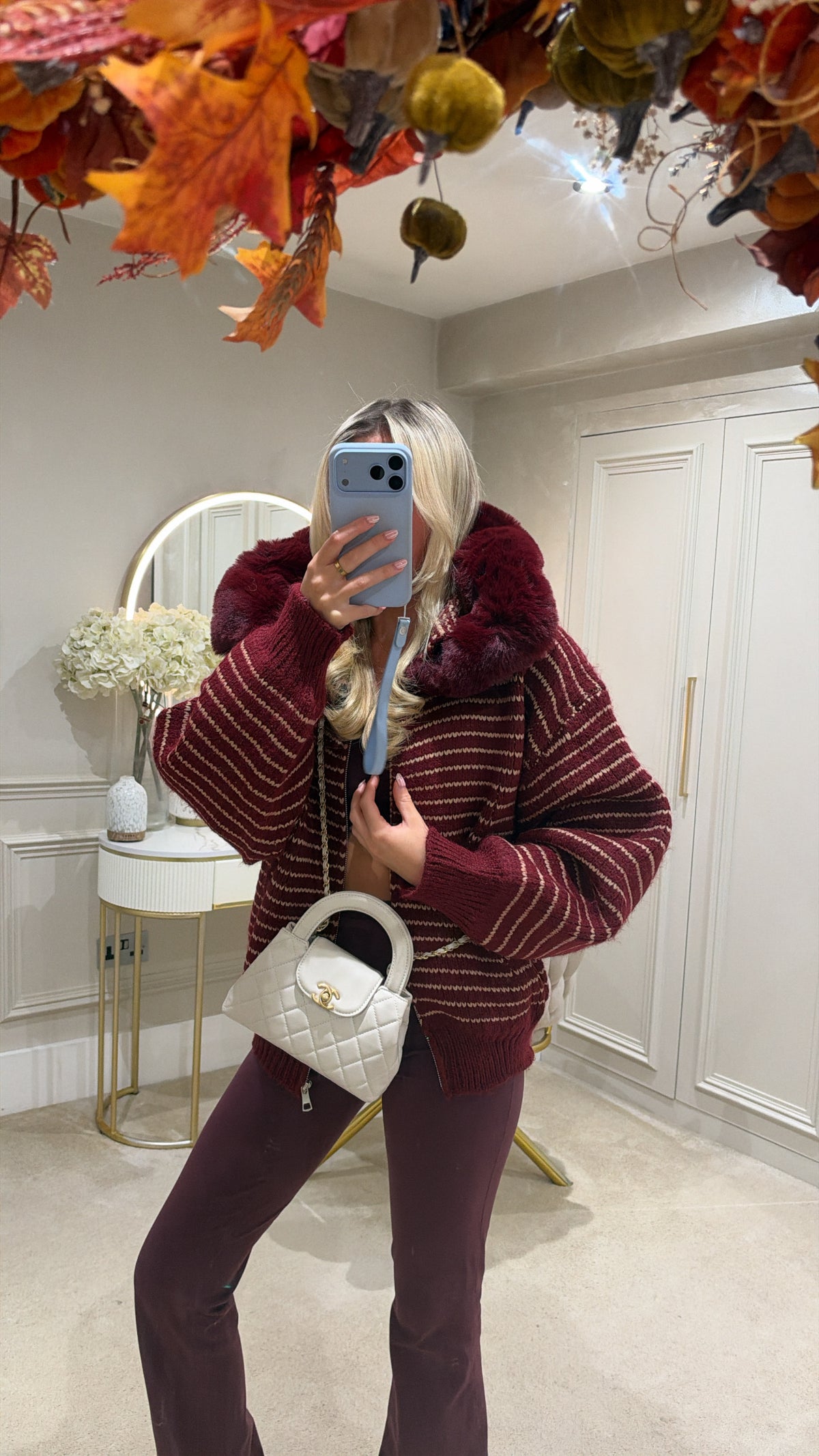 Knit stripe fur cardigan