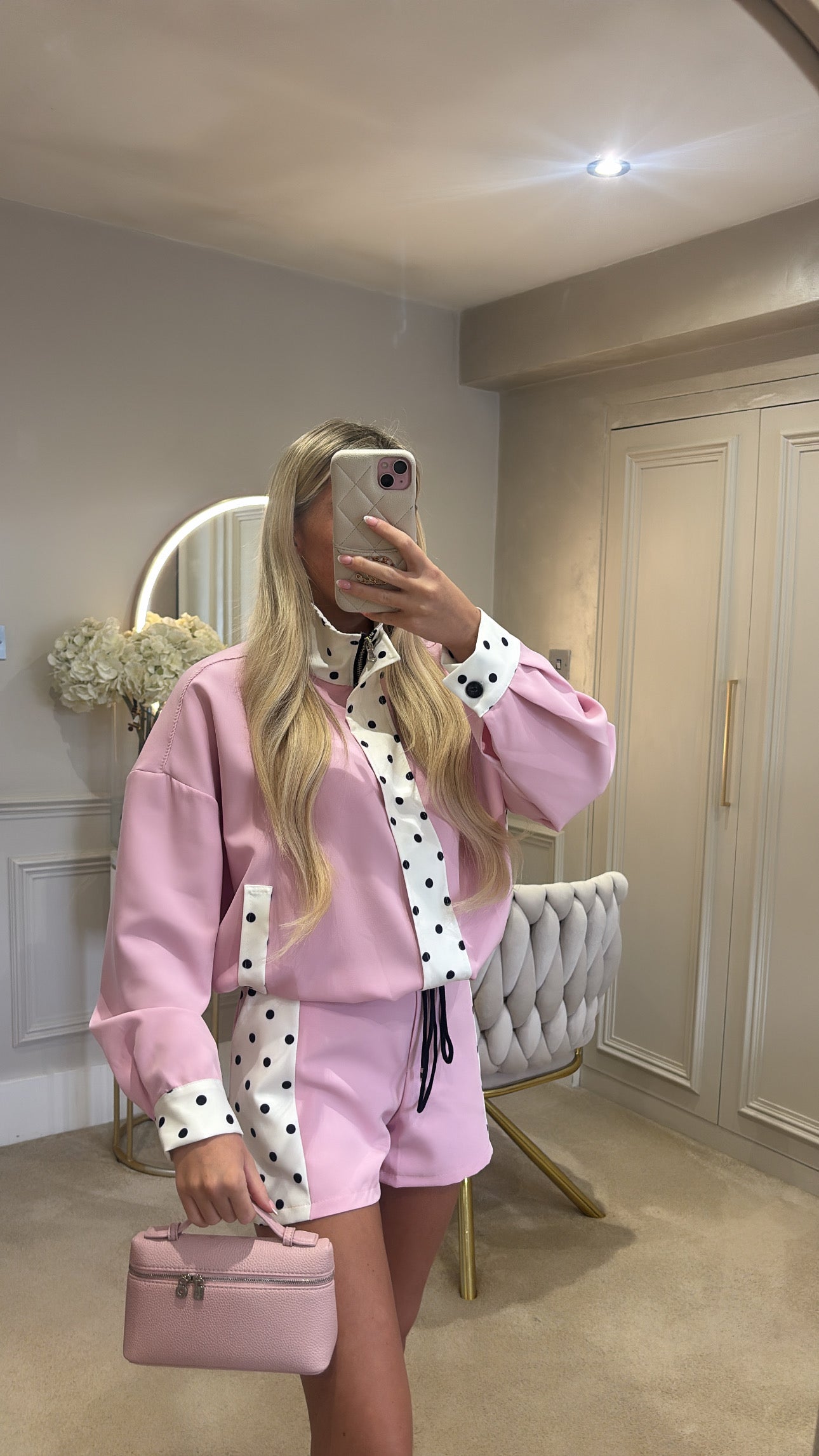 Polkadot trim jacket set ￼