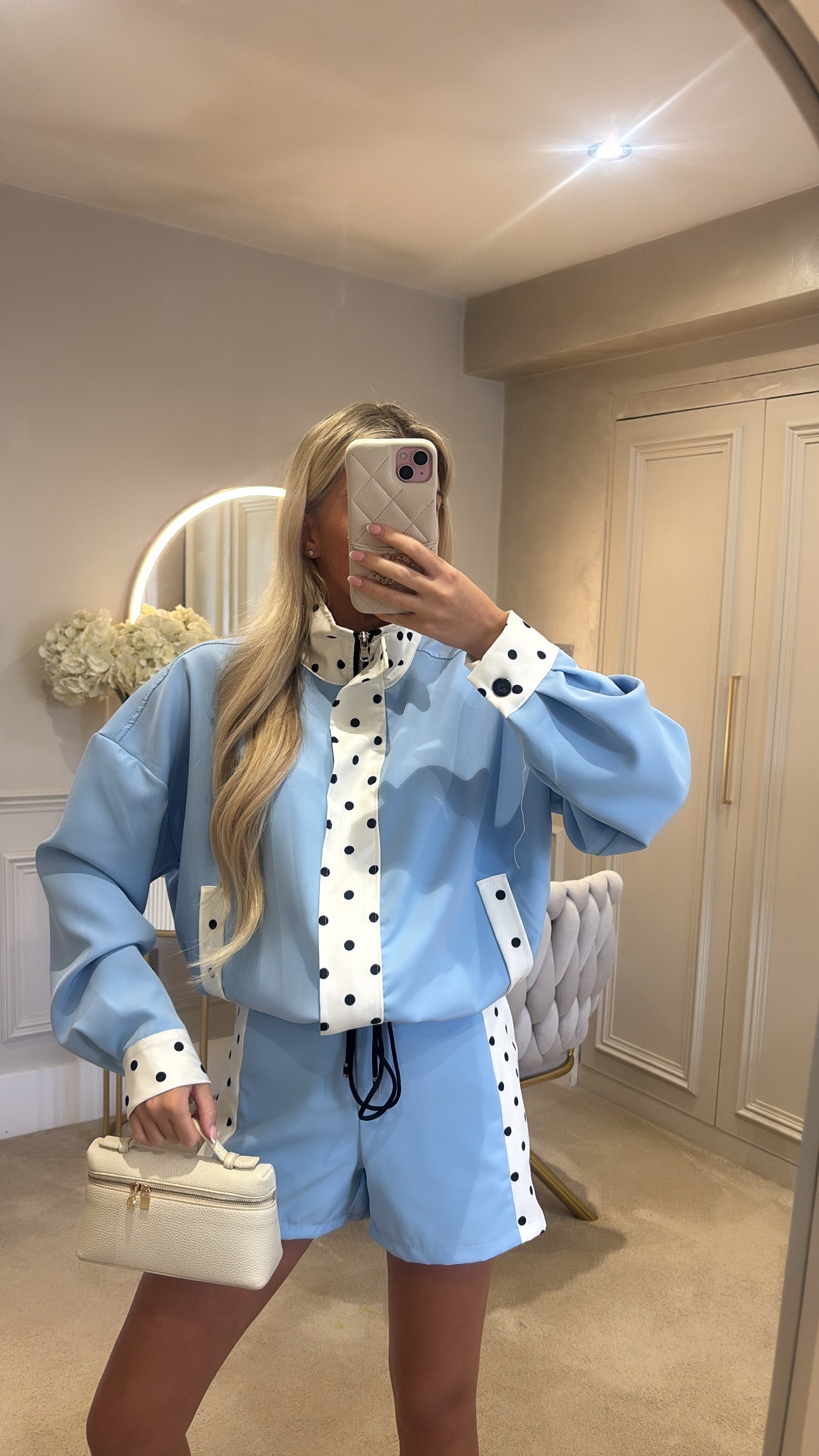 Polkadot trim jacket set ￼