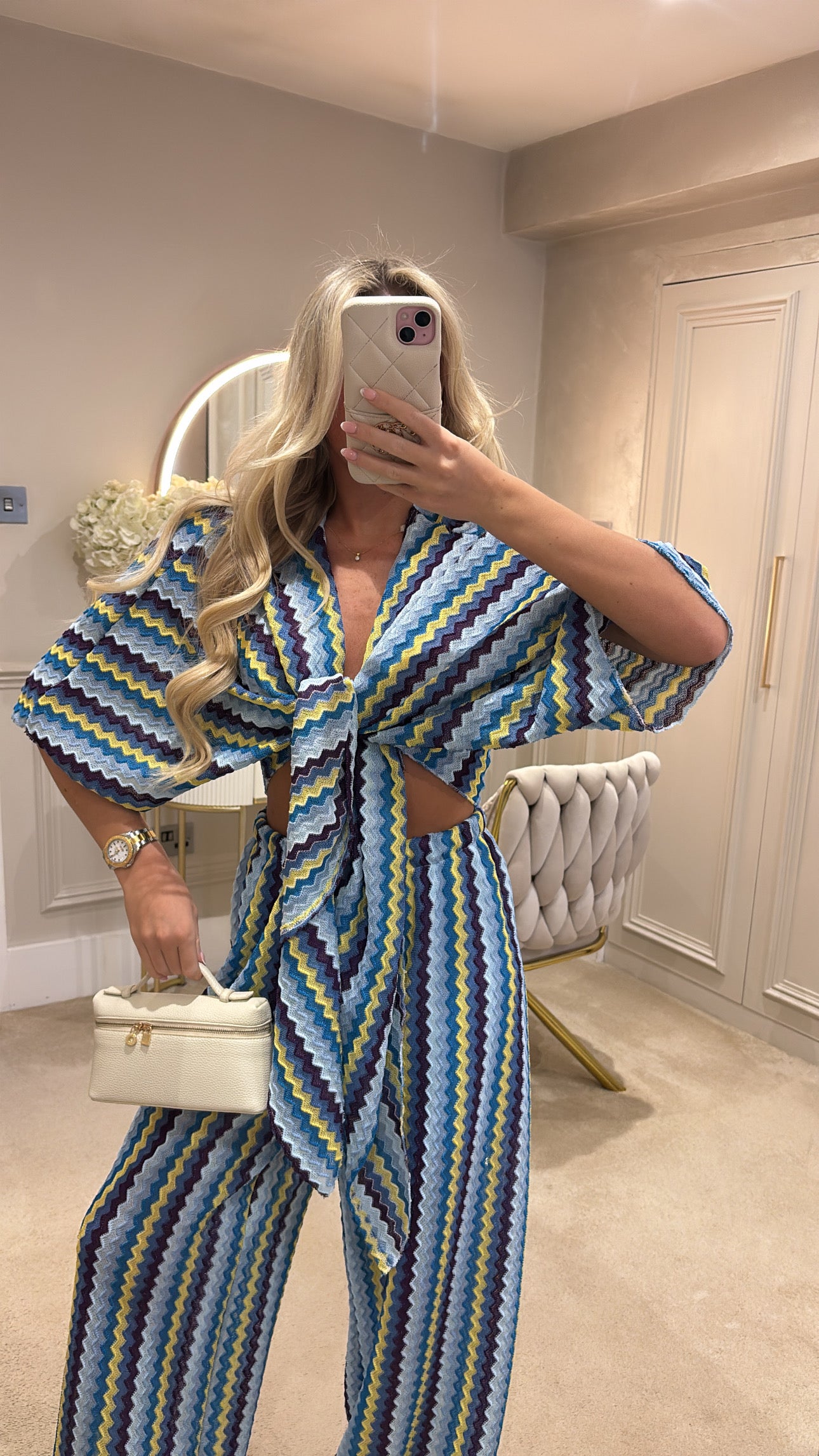 Zig zag tie front flared lounge set