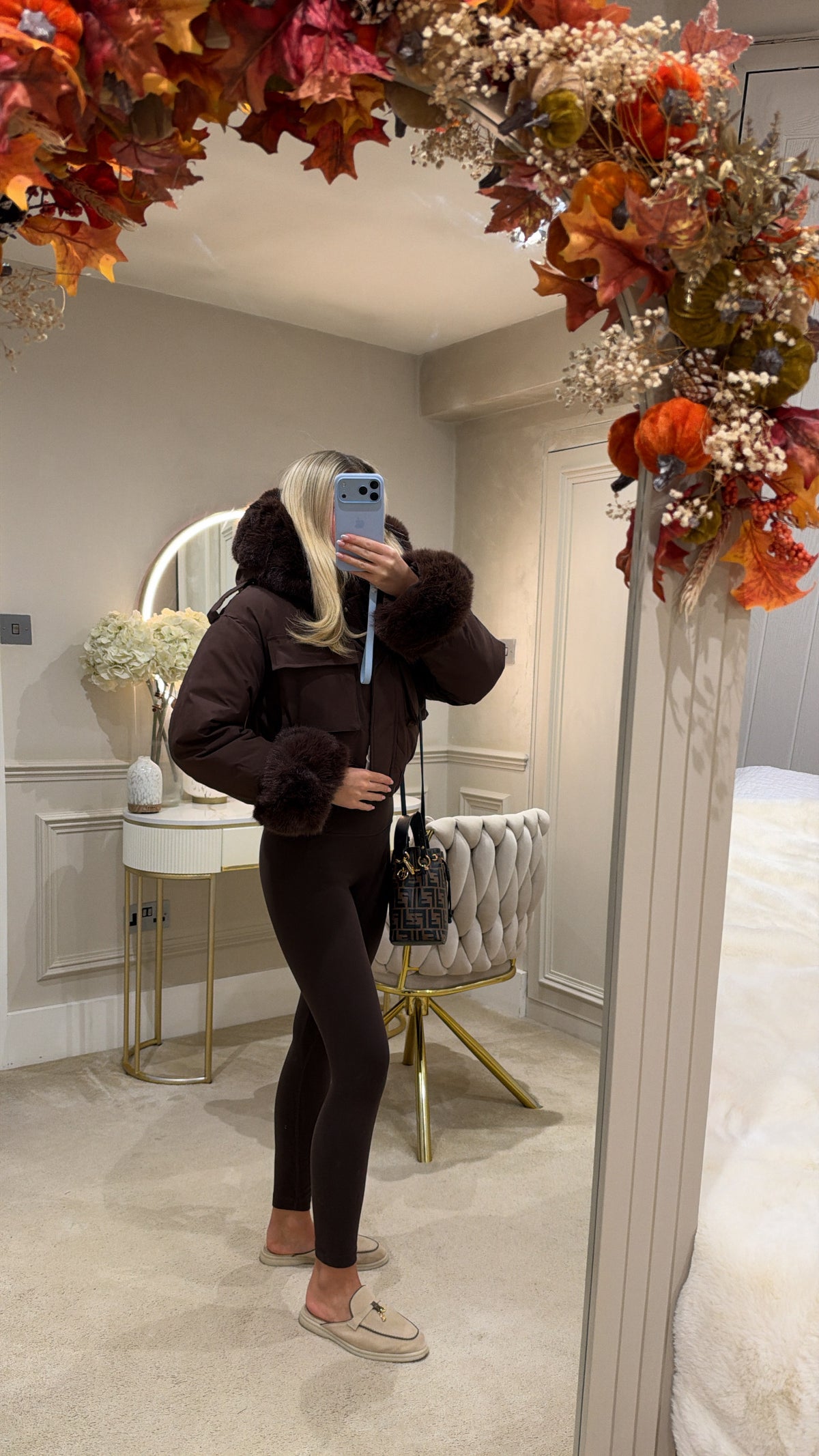 Fur cuff cropped puffer coat