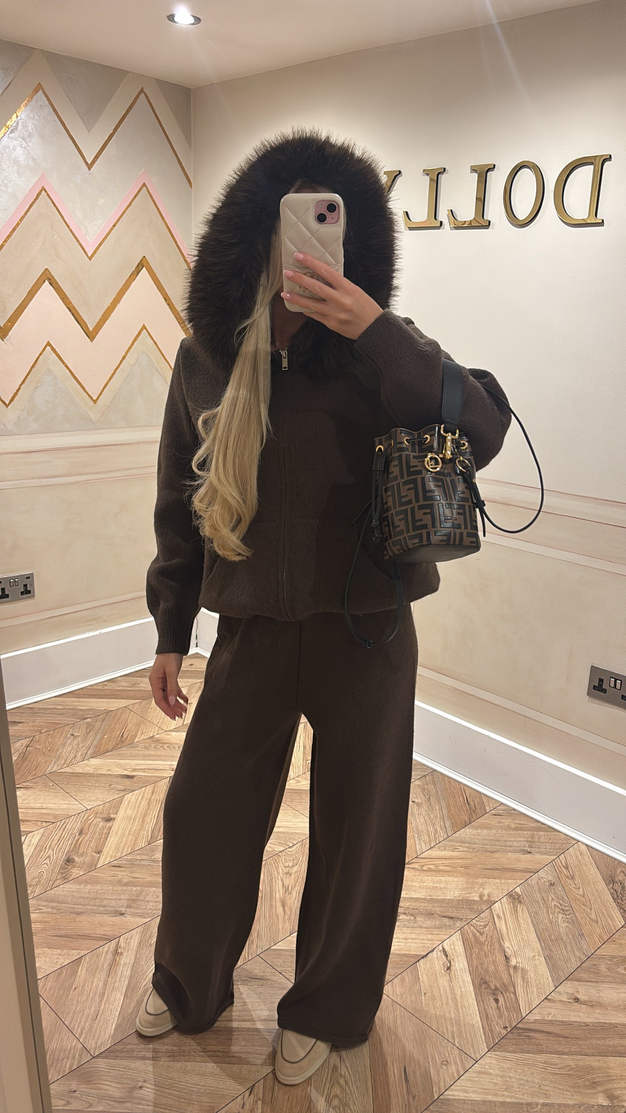 Fur hood tracksuit