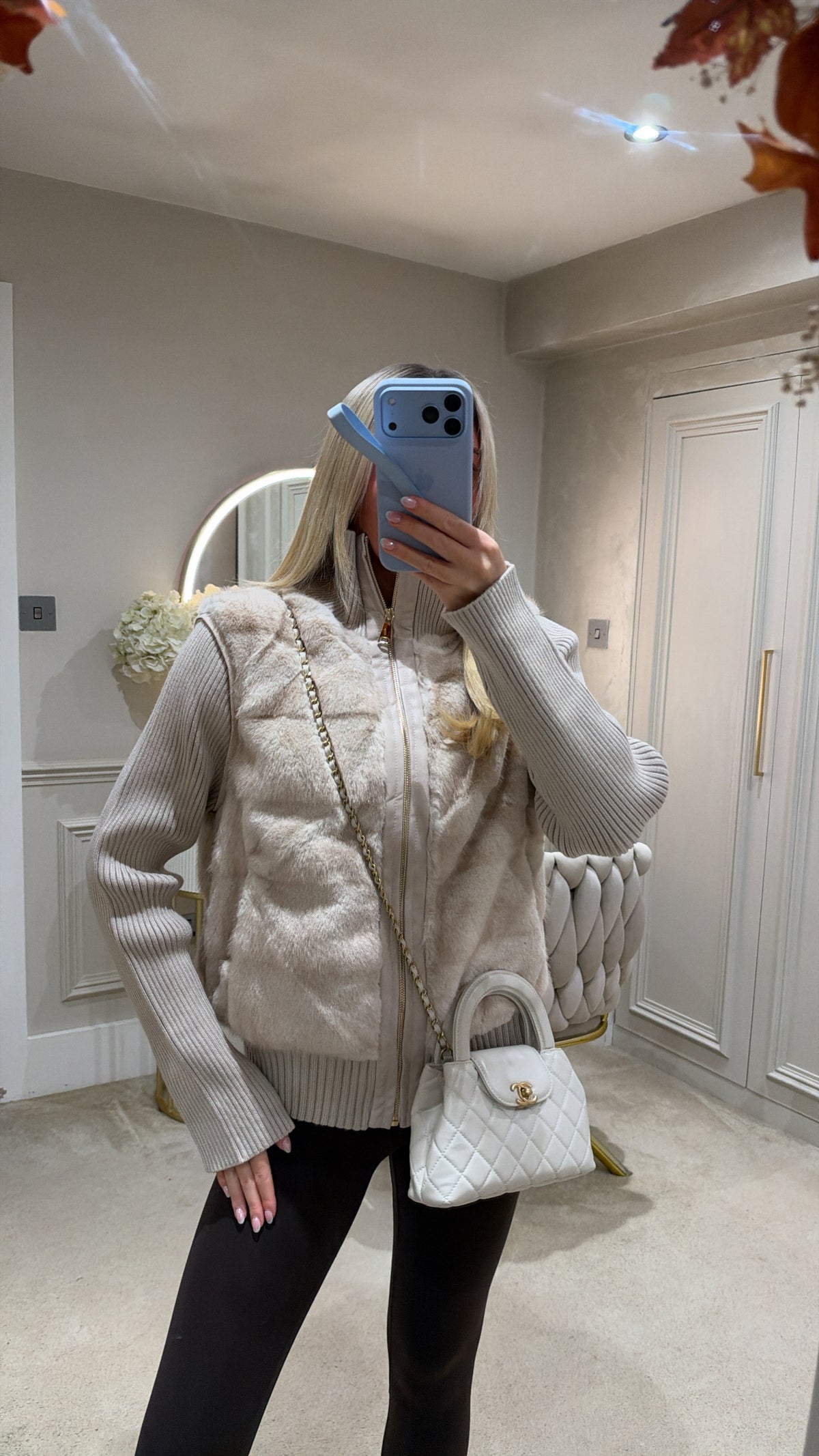 Fur gold zip cardigans