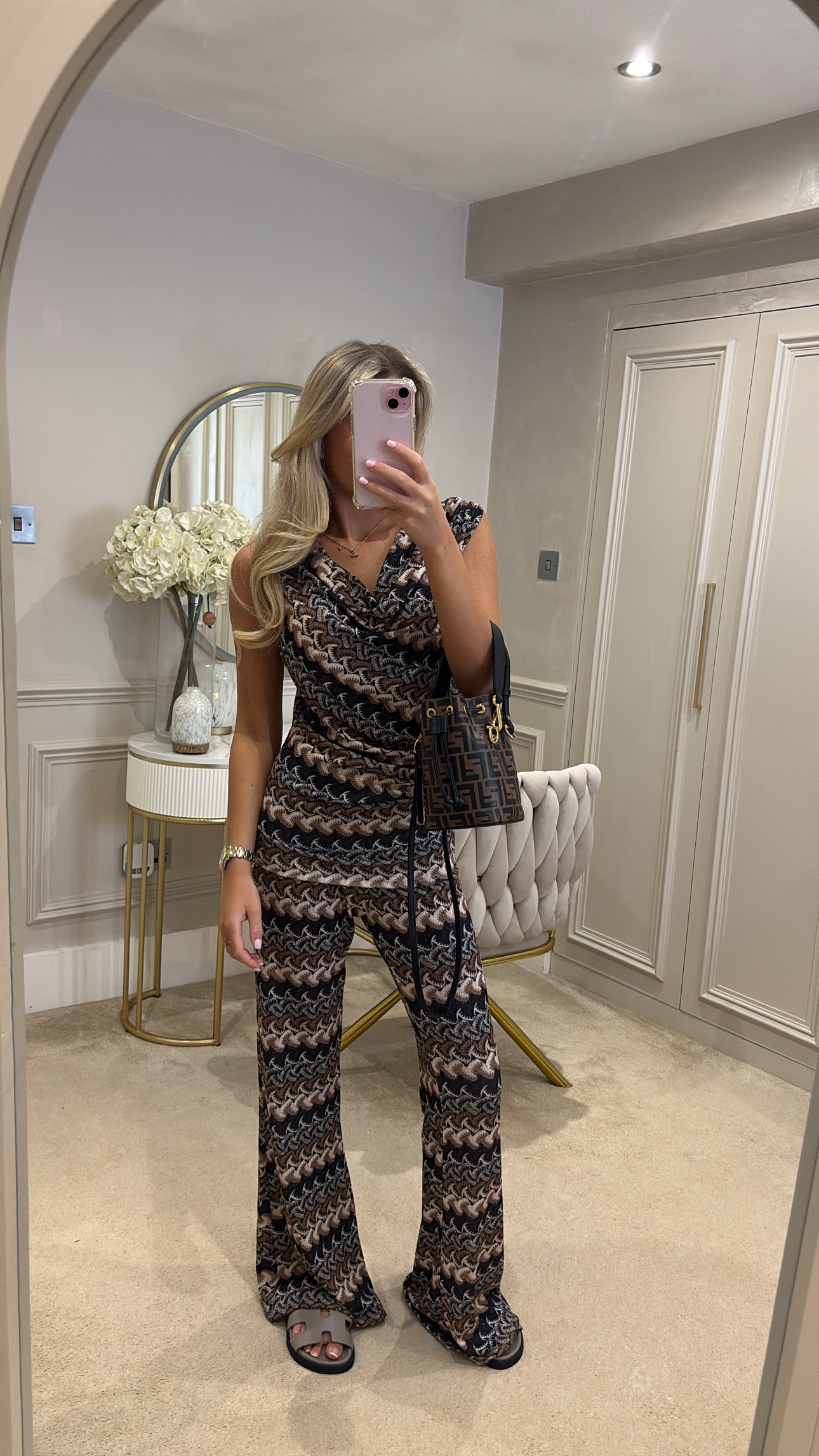 Pattern cowl neck lounge set