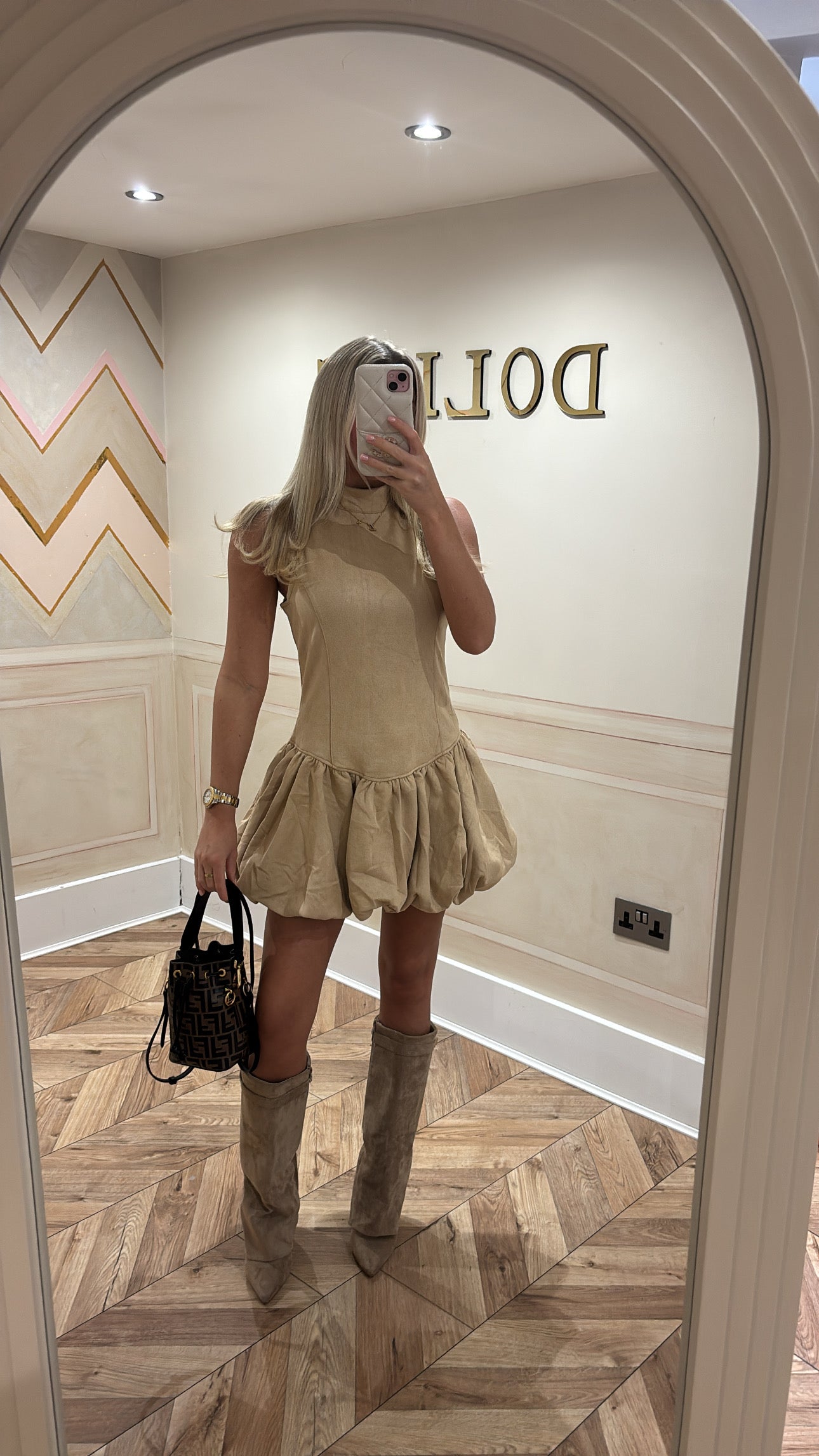 Suede puffball dress ￼