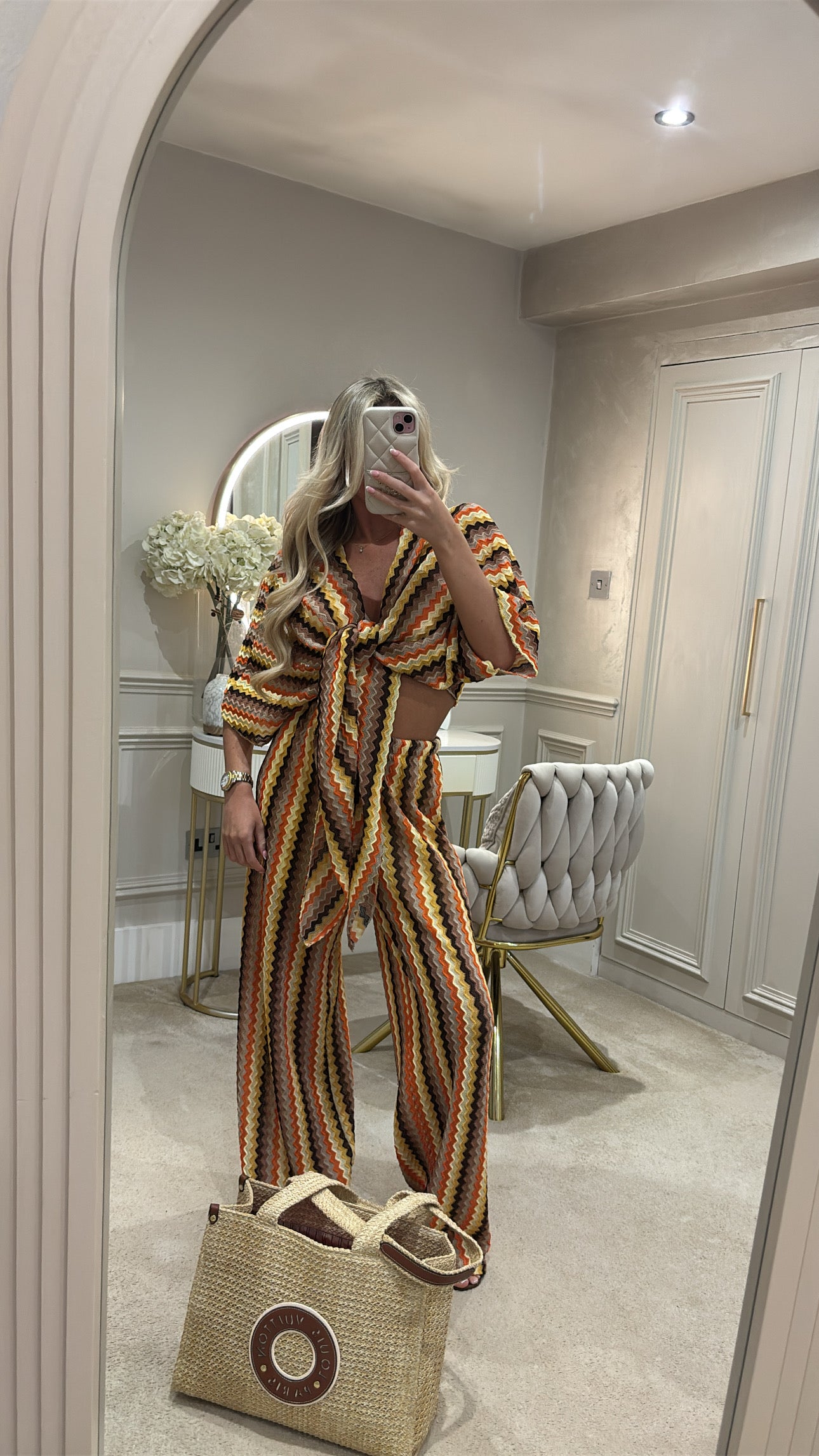 Zig zag tie front flared lounge set