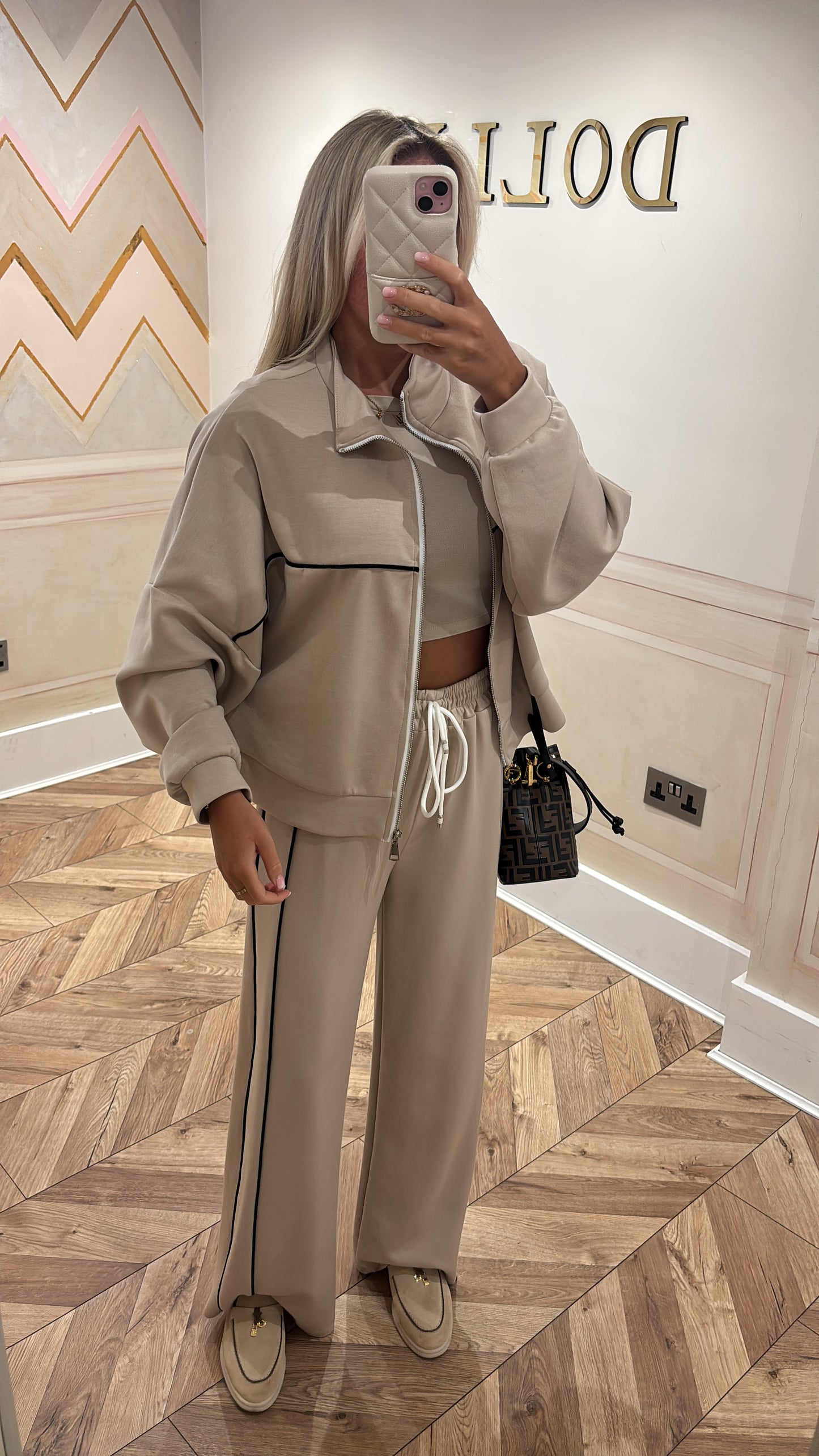 Stripe jacket flared lounge set