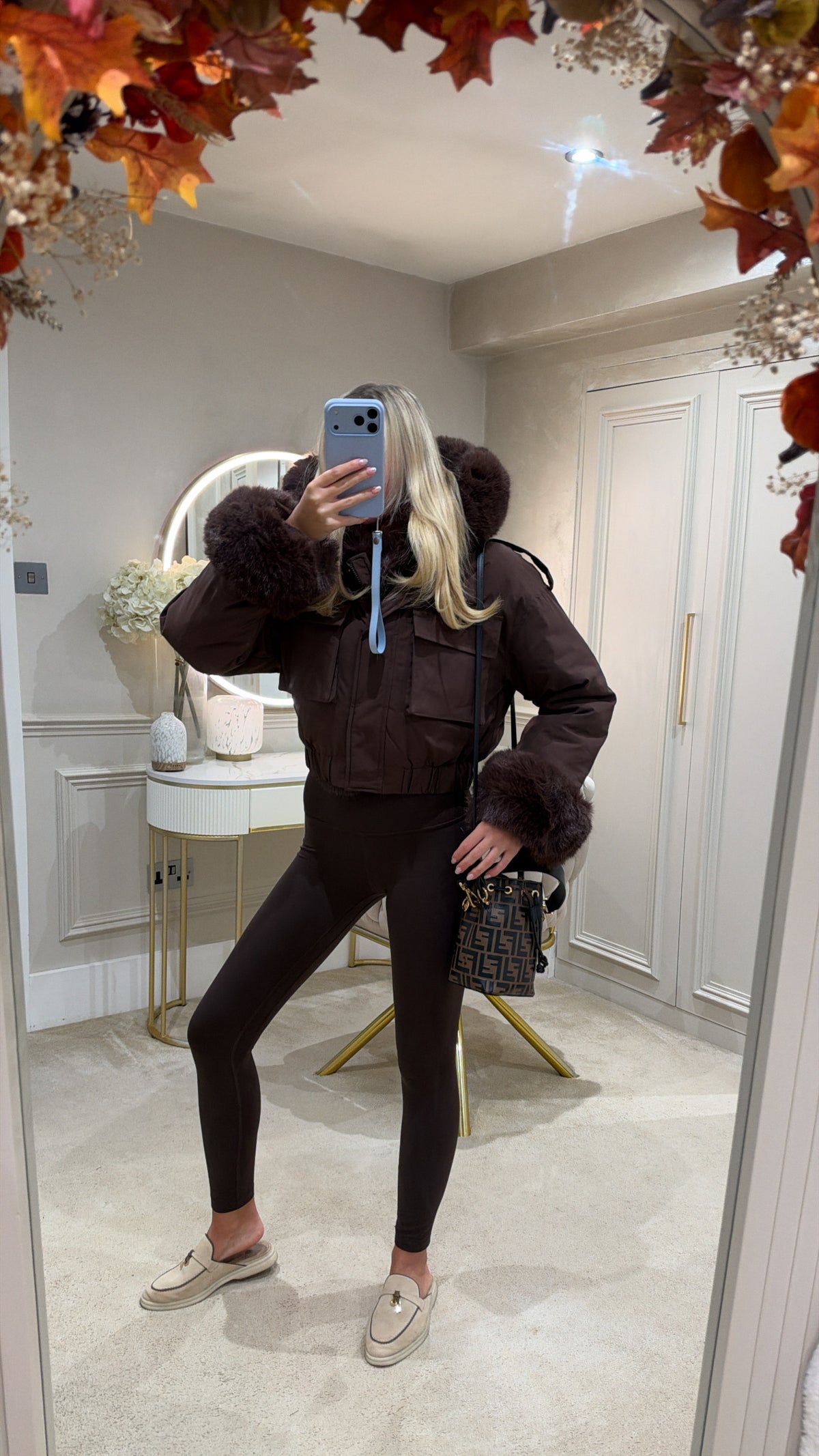 Fur cuff cropped puffer coat