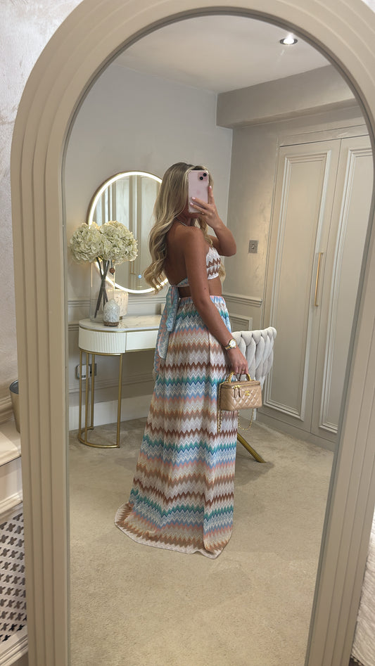 Zig zag tie up maxi co-ord