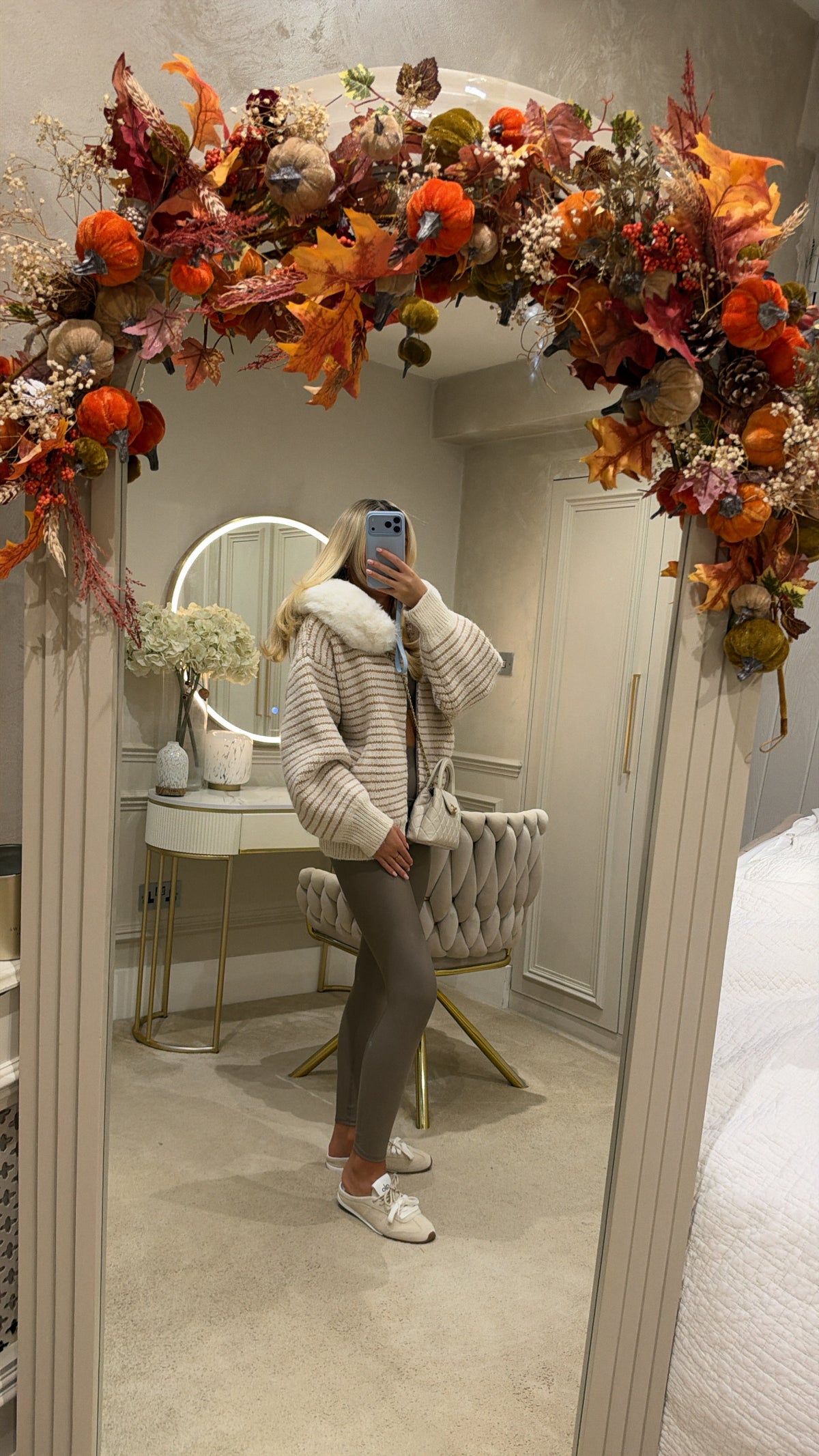 Knit stripe fur cardigan