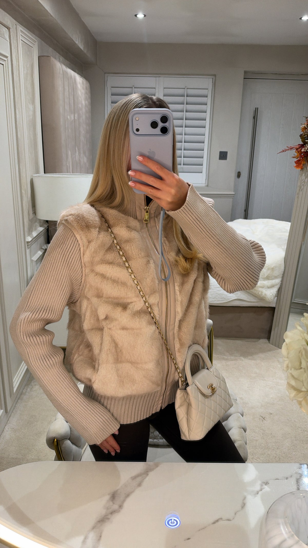 Fur gold zip cardigans