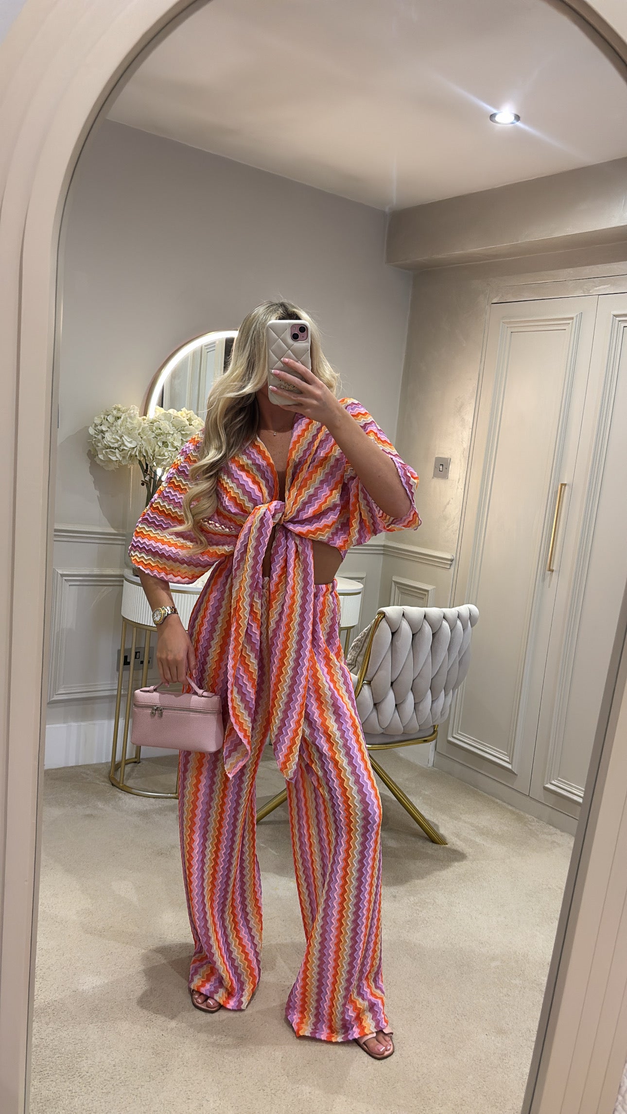 Zig zag tie front flared lounge set