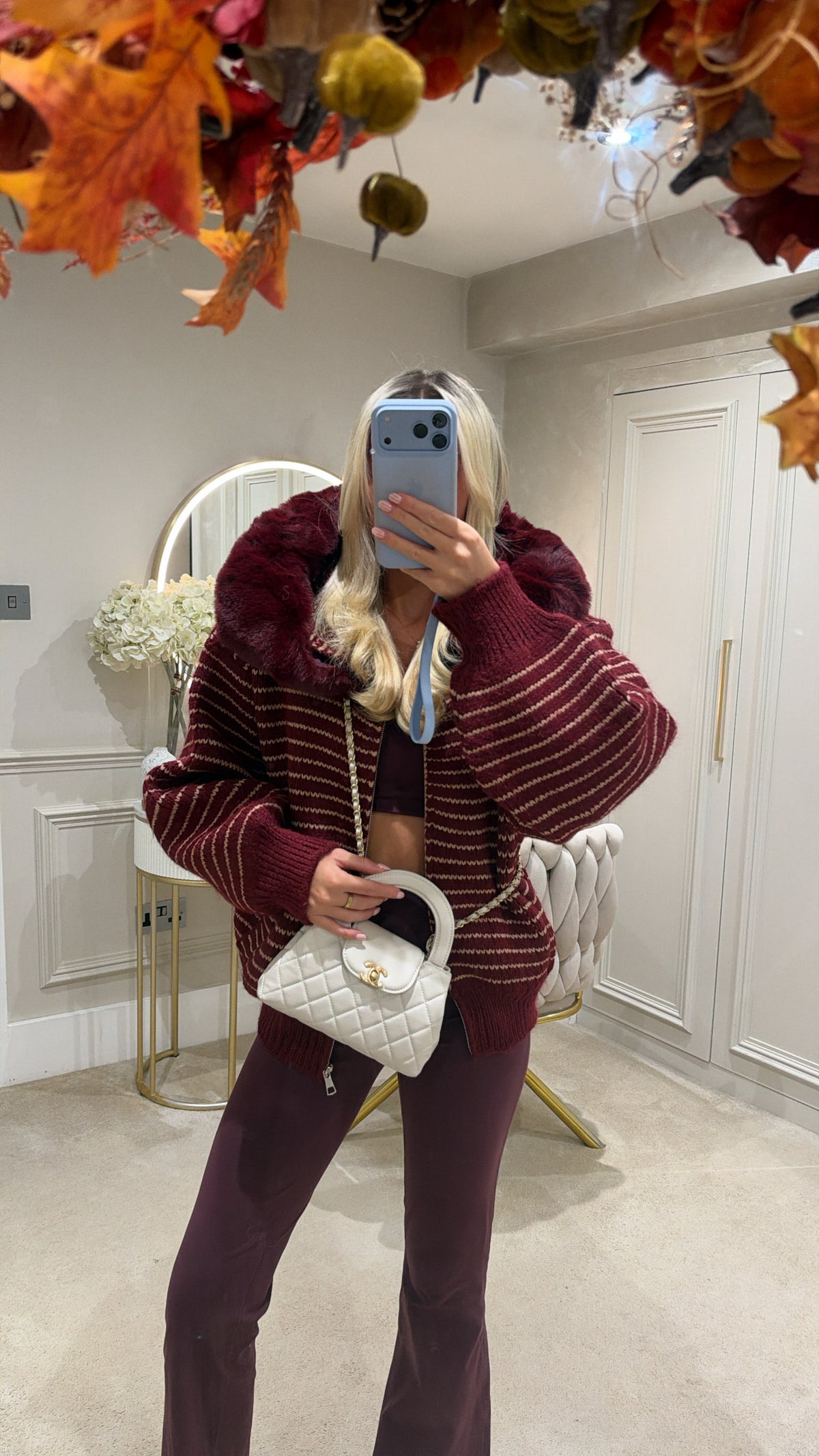 Knit stripe fur cardigan