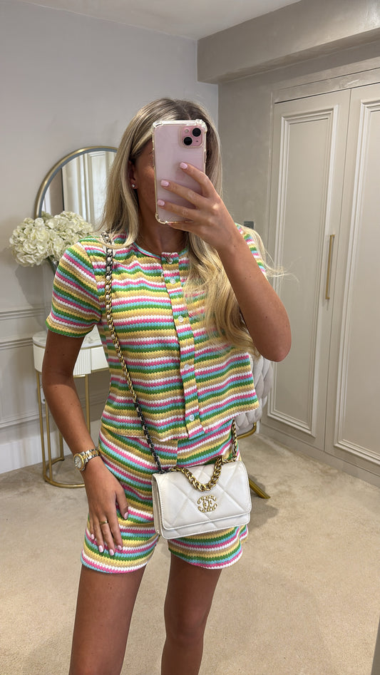 Stripe button up short set