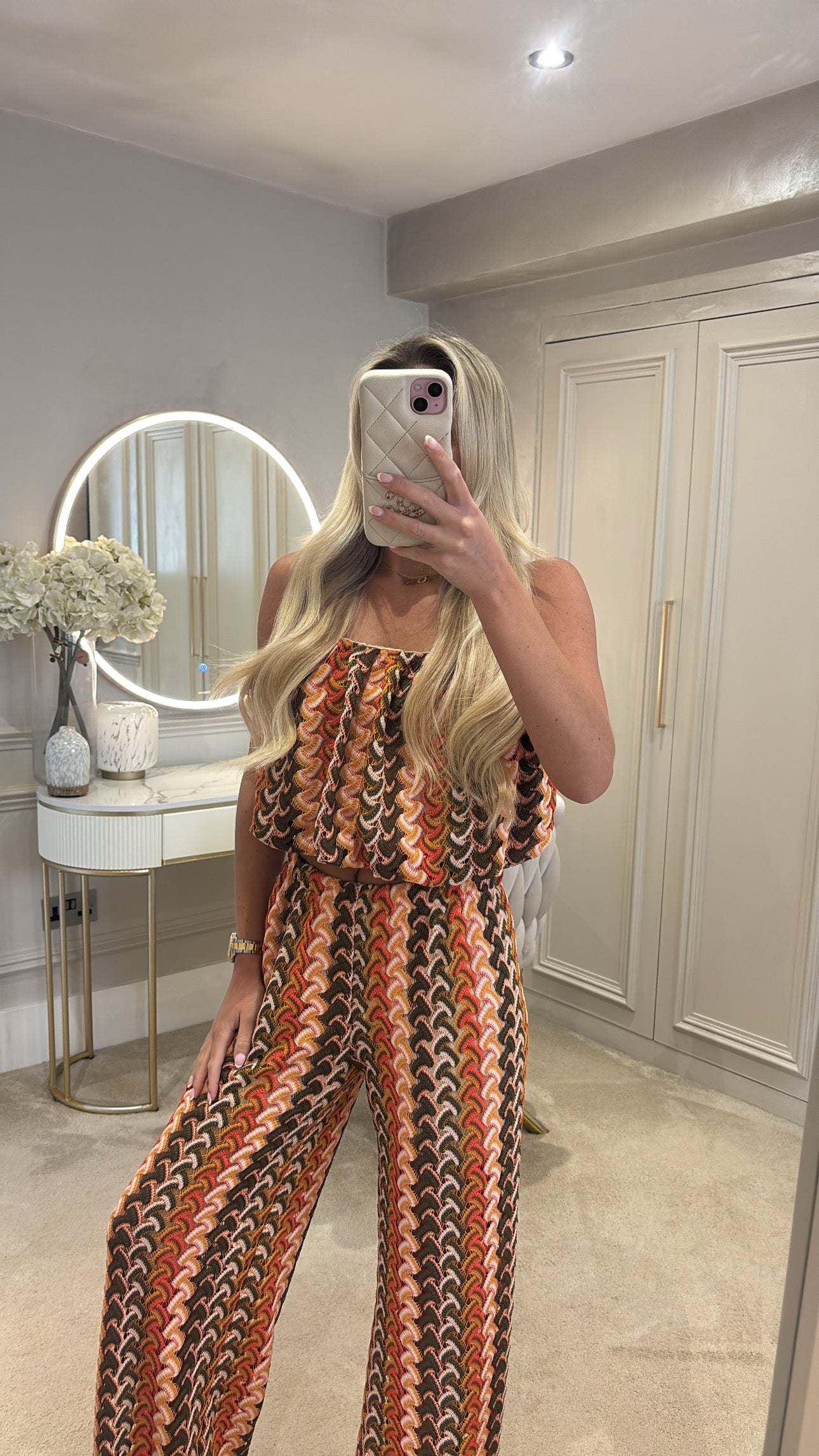 Pattern puff ball top trouser co-ord