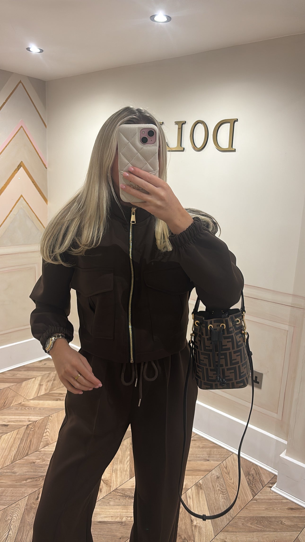 Pocket gold zip lounge set