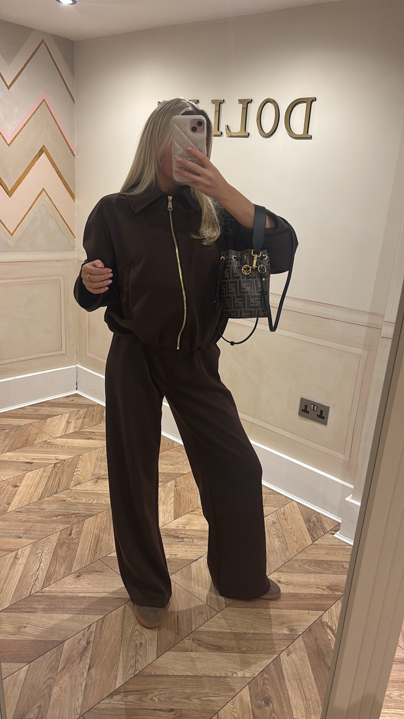 Gold zip jacket lounge set