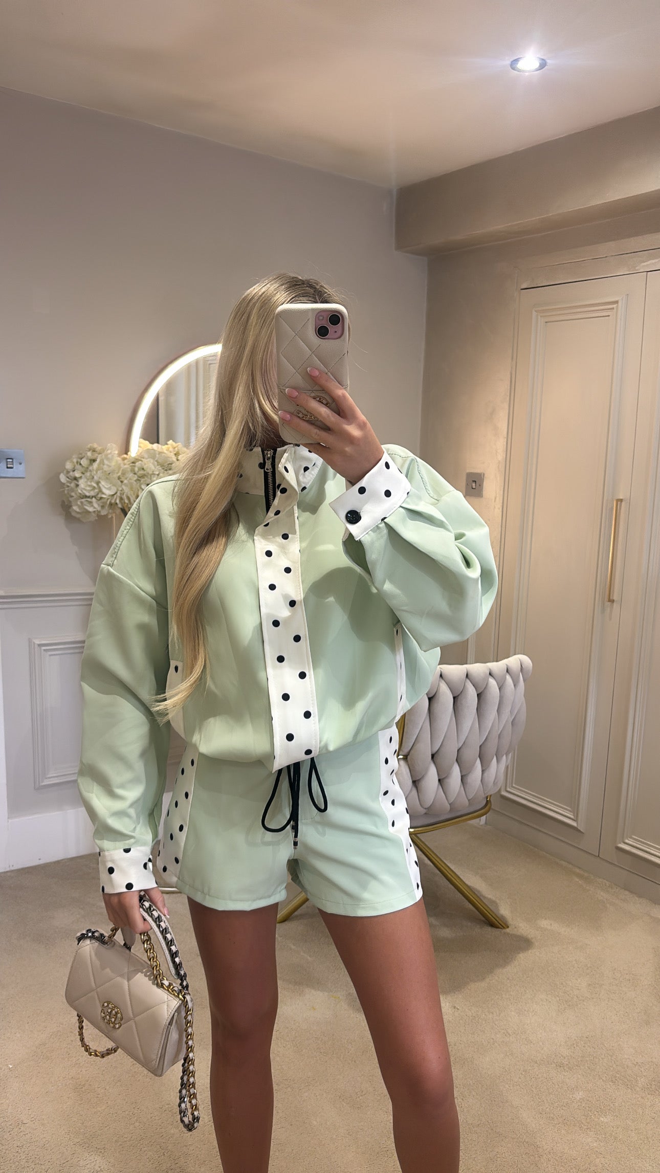 Polkadot trim jacket set ￼