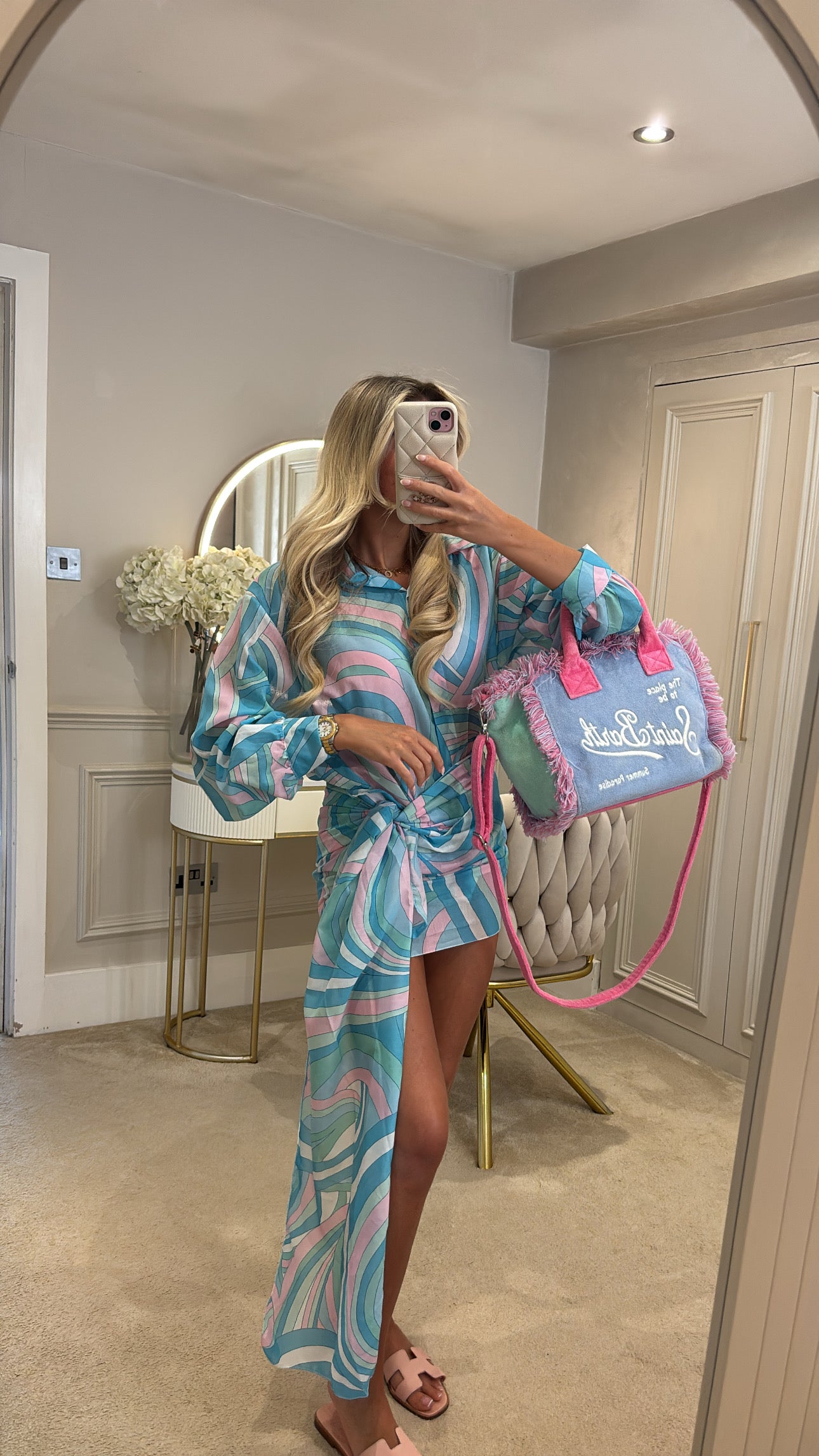 Pattern shirt sarong dress