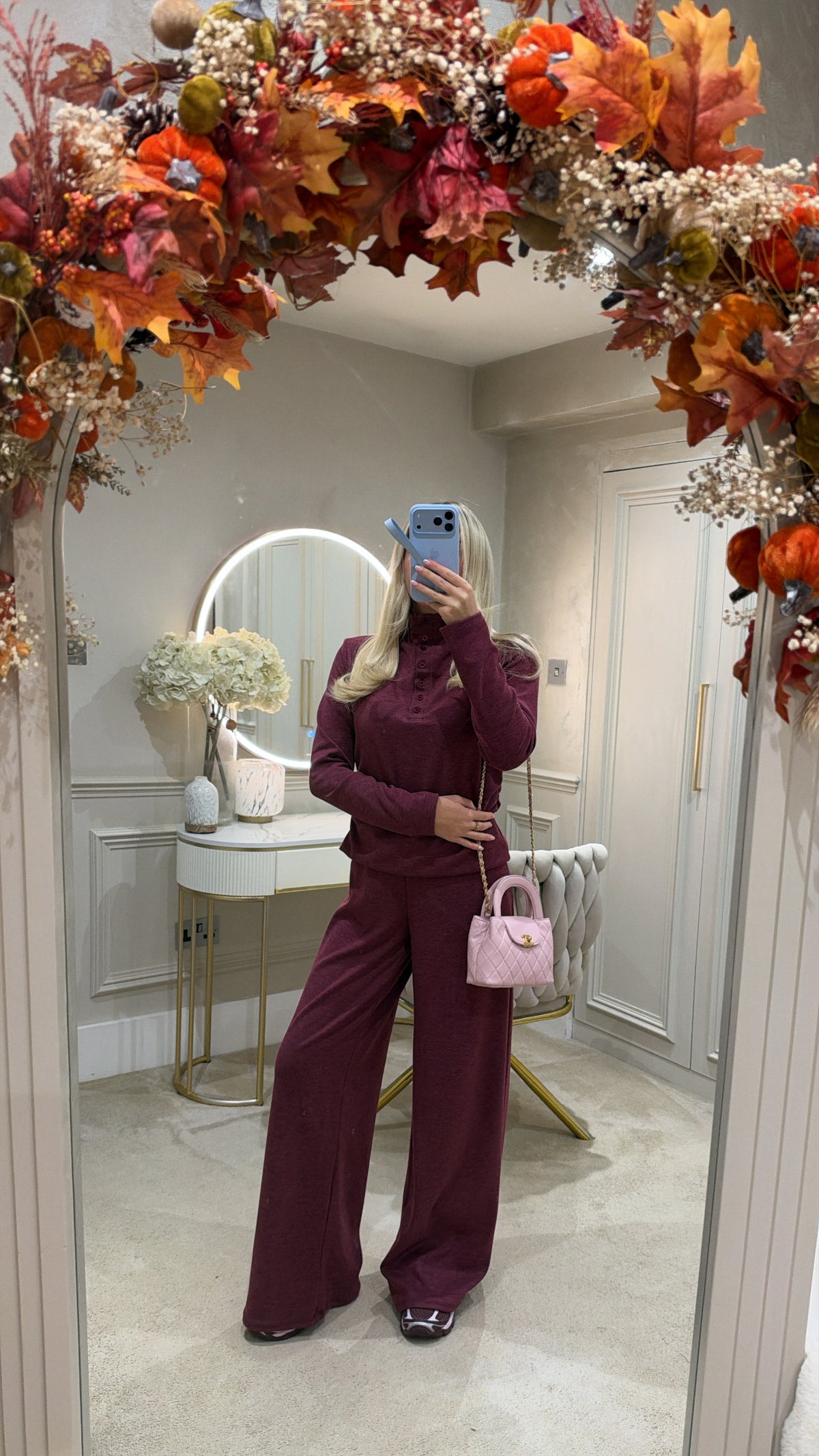 High neck button flared lounge set
