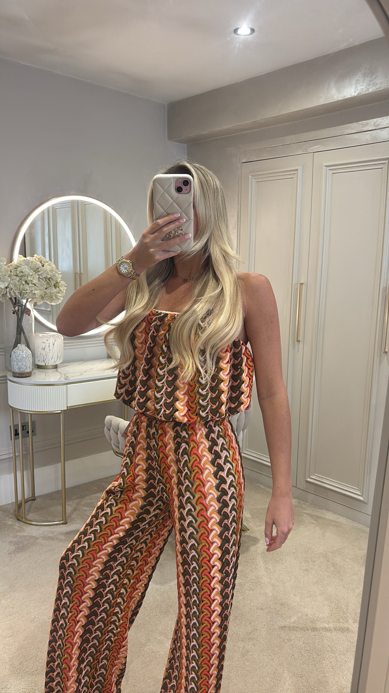 Pattern puff ball top trouser co-ord