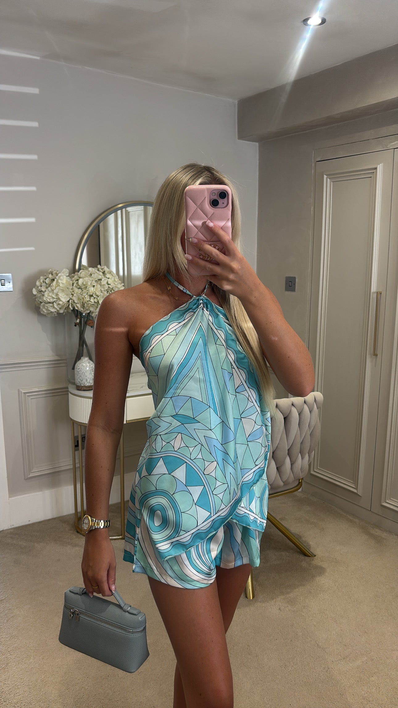 Pattern silk short set