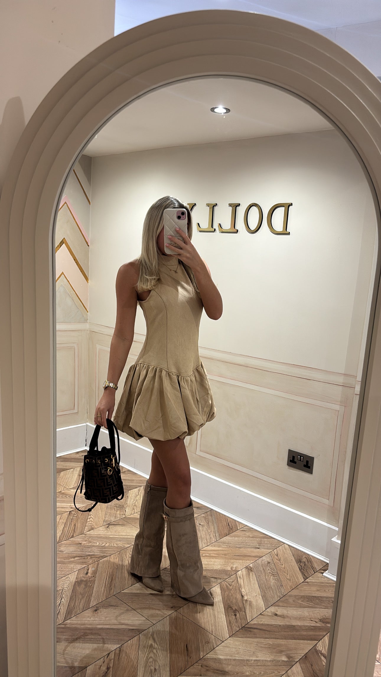 Suede puffball dress ￼