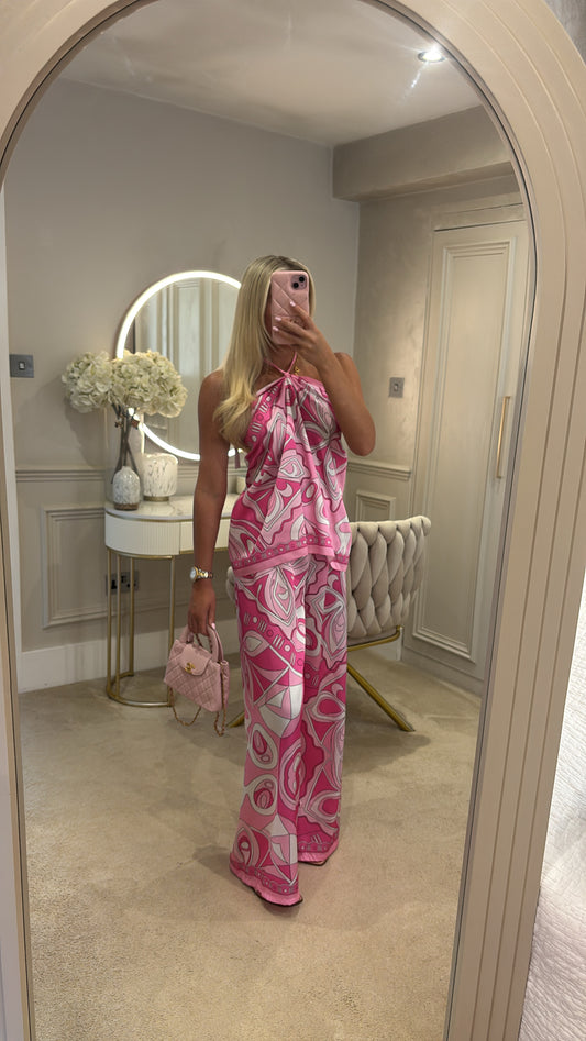 Silk pattern trouser set